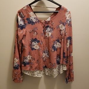 love fire Floral Print Boho Long Sleeve Top Small